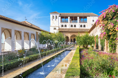 Patio de la Acequia of Generalife in Alhambra palace. Granada, S photo