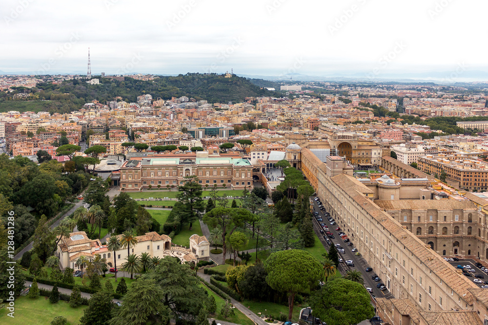 Famous saint peter square in vatican and aerial view of the city, rome, italy
