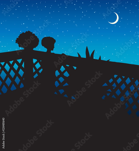 Woman on terrace. Vector drawing