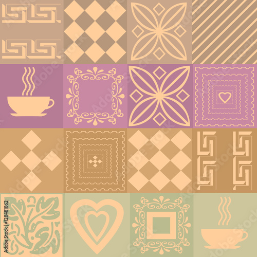 Patchwork retro colors pattern with elements