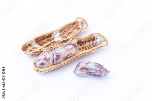 Boiled peanuts or groundnuts on white background