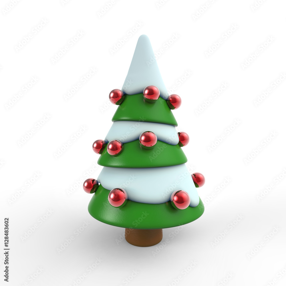 Christmas tree with red balls 3d illustration on white background Christmas tree with red balls 3d illustration on white background
