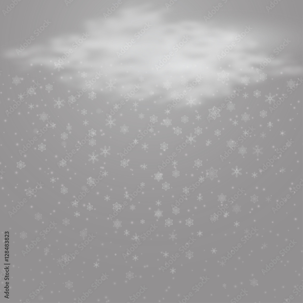 Falling snow from the clouds on transparent background. Vector illustration. Falling snow from the clouds on transparent background. Vector illustration.
