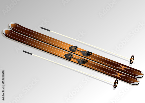 skis with ski poles