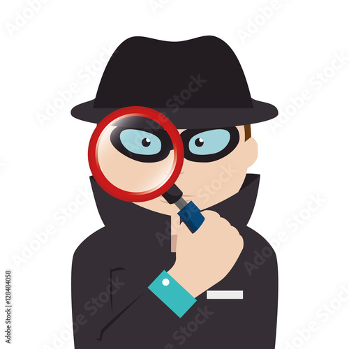 detective agent with magnifying glass vector illustration design