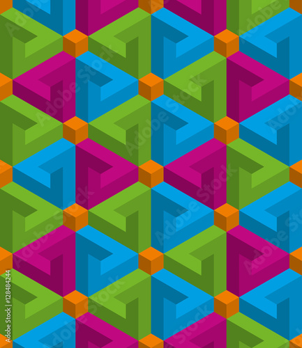 Isometric seamless pattern. 3D optical illusion background.