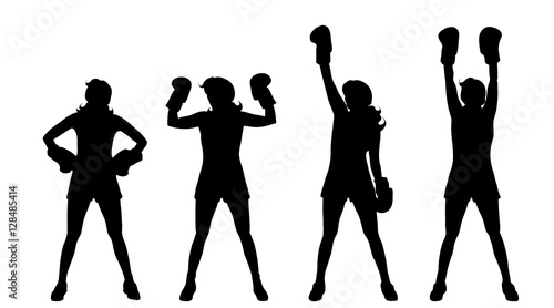 Vector silhouette of woman who boxes.