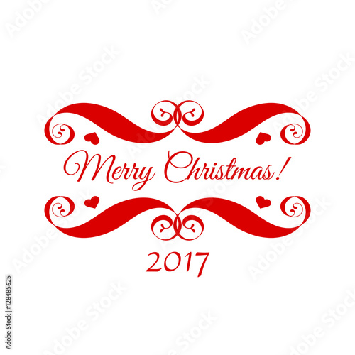 Vector Merry Christmas red badge over white