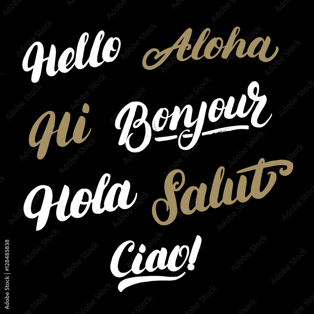 Set of hand drawn greeting words in different languages. Set of hand drawn greeting words in different languages.