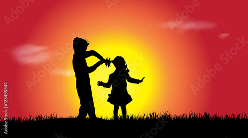 Vector silhouette of siblings.