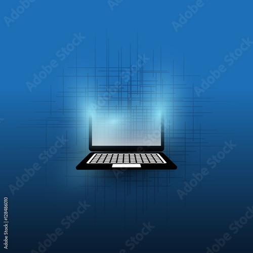 Abstract Cloud Computing and Global Network Connections Concept Design with Laptop Computer, Wireless Mobile Device, Transparent Geometric Mesh - Illustration in Editable Vector Format