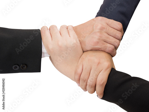 Three business people join hand together 2