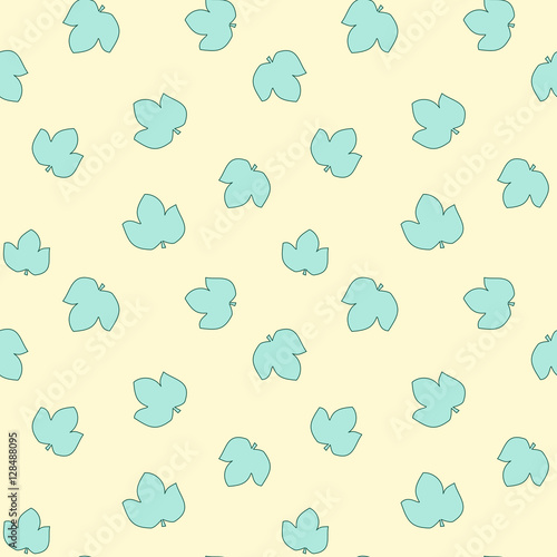 cute blue leaves on yellow background seamless vector pattern illustration