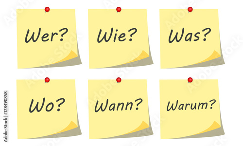 Gelbe Notiz Zettel mit W Fragen