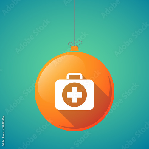 Long shadow christmas ball with  a first aid kit icon