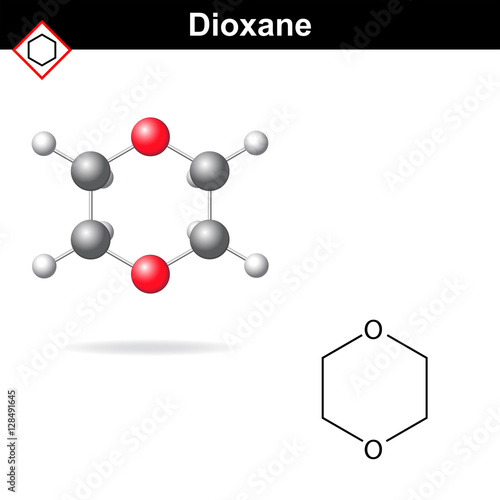 Chemical  structure and model of dioxane