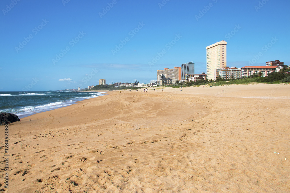 Empty Beach Against City Skyline and Blue Sky Empty Beach Against City Skyline and Blue Sky