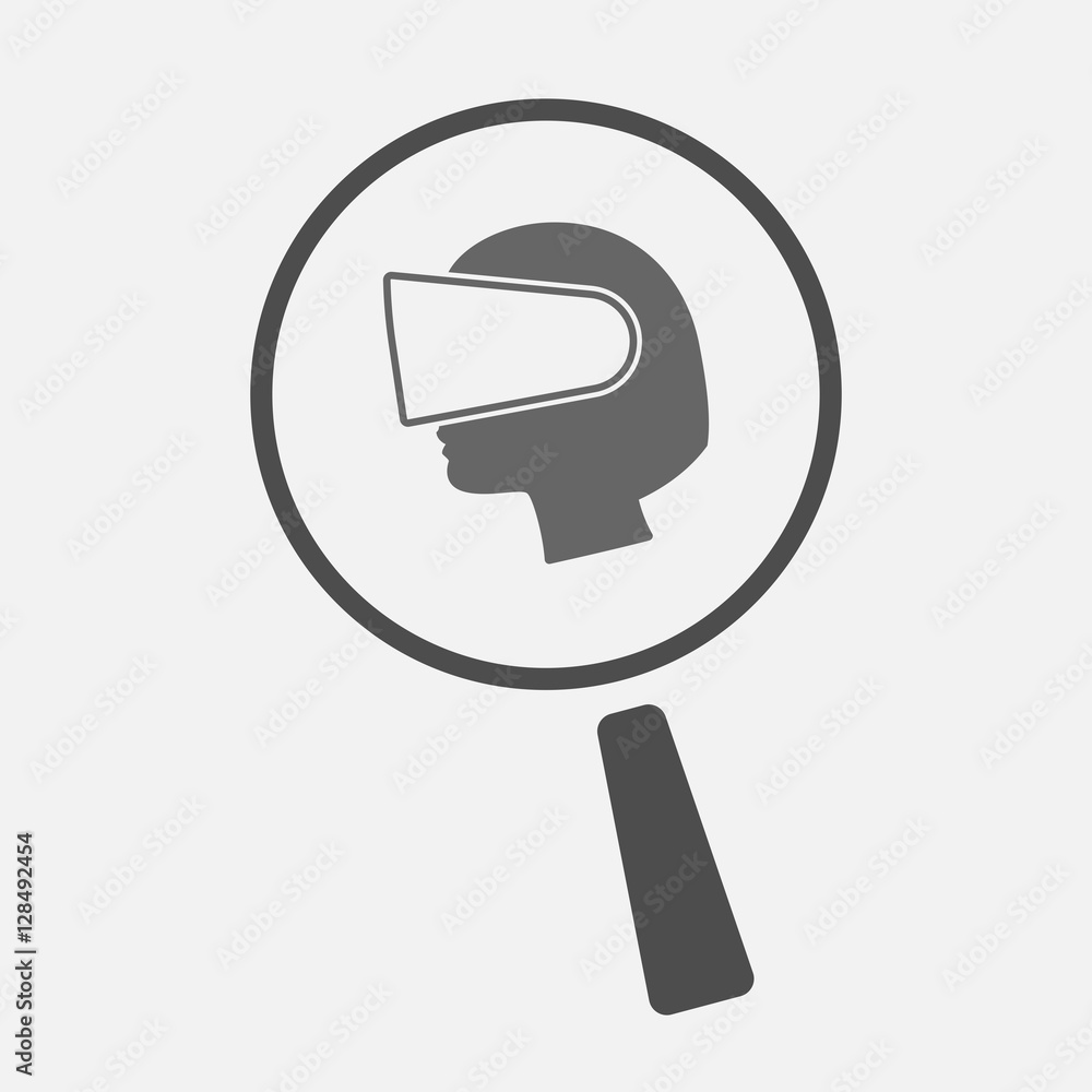 Isolated magnifier with a female head wearing a virtual reality Isolated magnifier with a female head wearing a virtual reality