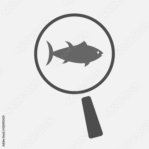 Isolated magnifier with  a tuna fish