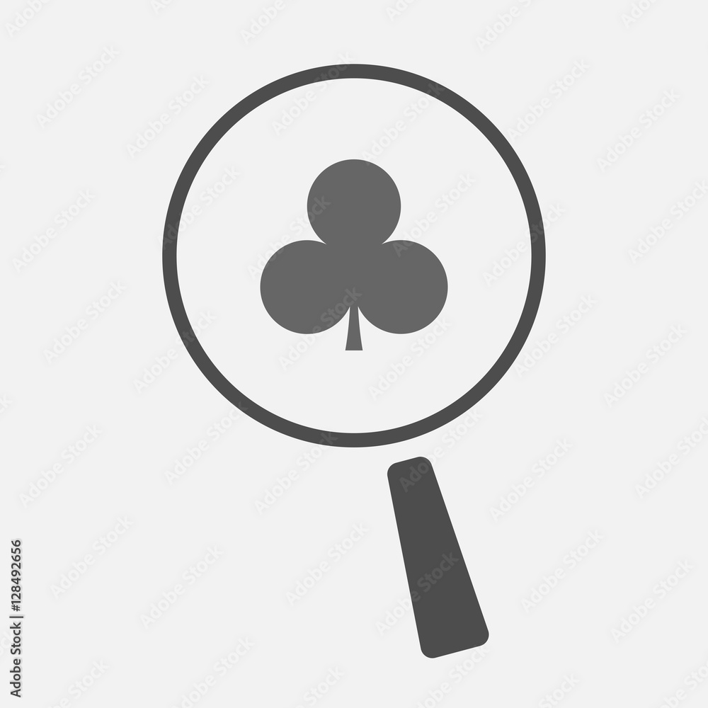 Isolated magnifier with the Club poker playing card sign Isolated magnifier with the Club poker playing card sign