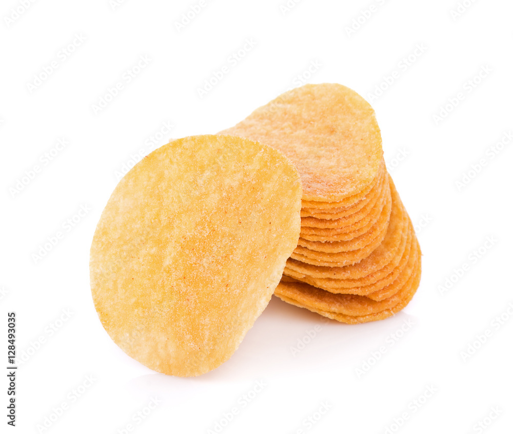 Potato chips isolated on white background Potato chips isolated on white background