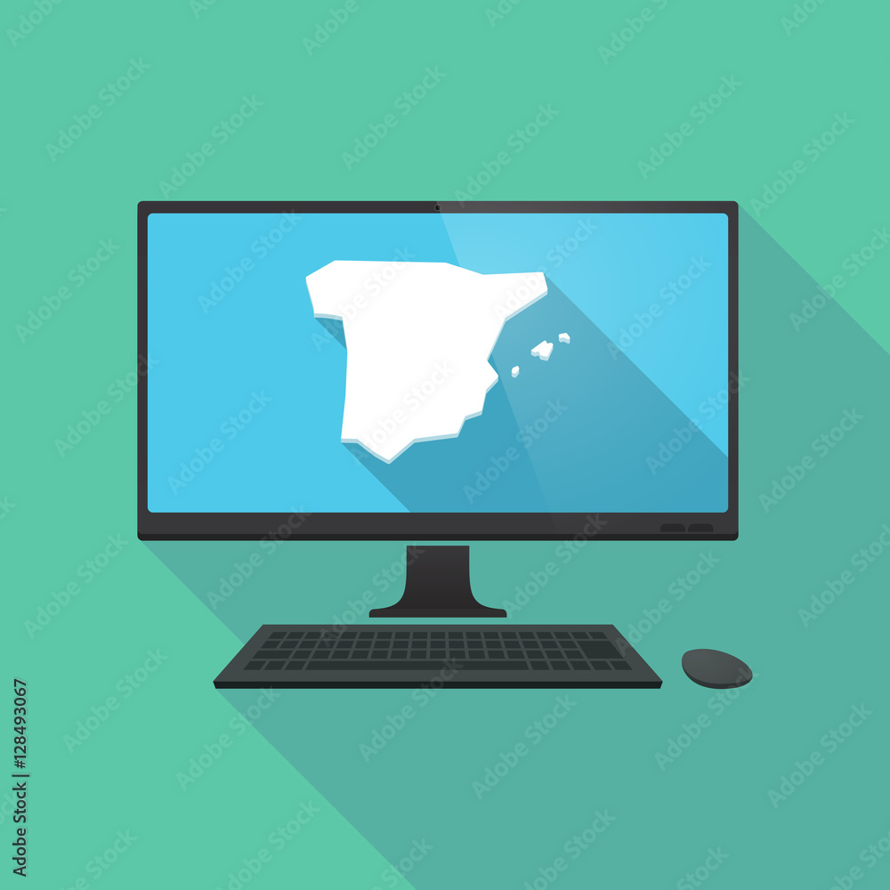 Long shadow pc with the map of Spain Long shadow pc with the map of Spain