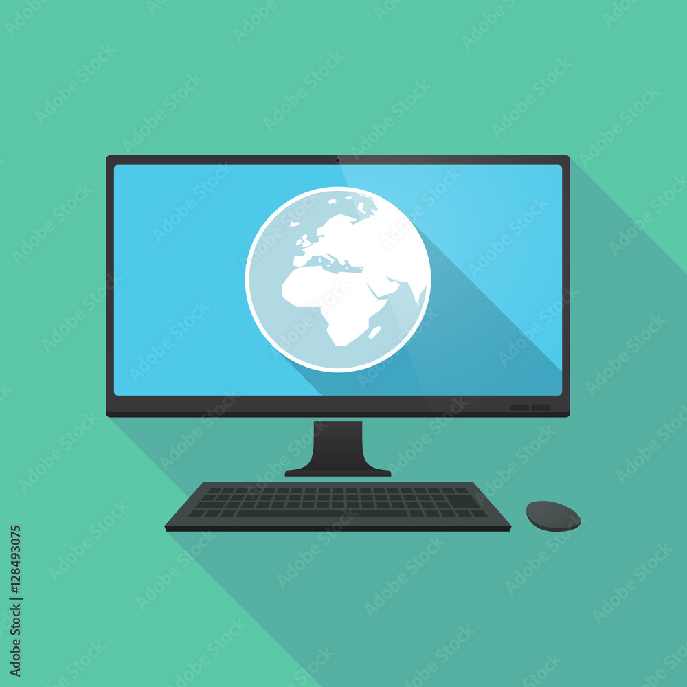 Long shadow pc with an Asia, Africa and Europe regions world g Long shadow pc with an Asia, Africa and Europe regions world g