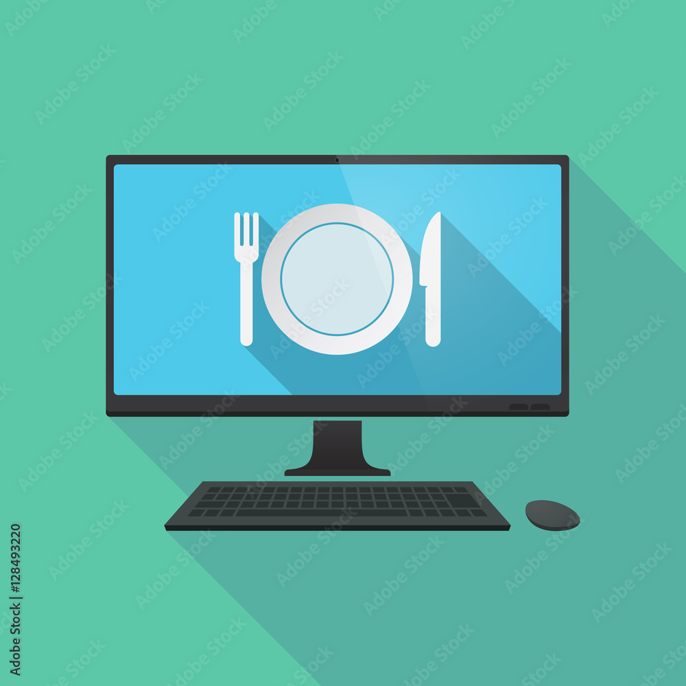 Long shadow pc with a dish, knife and a fork icon Long shadow pc with a dish, knife and a fork icon