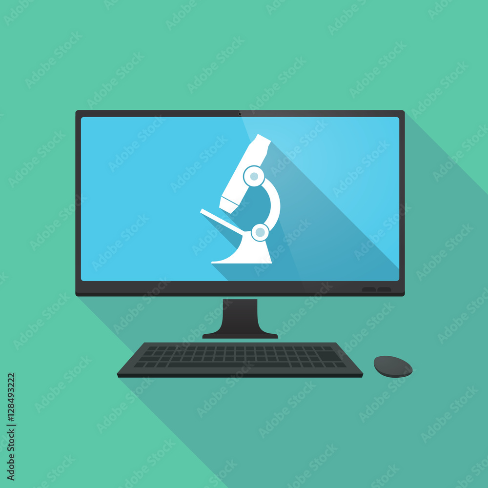 Long shadow pc with a microscope icon Long shadow pc with a microscope icon