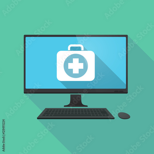 Long shadow pc with  a first aid kit icon