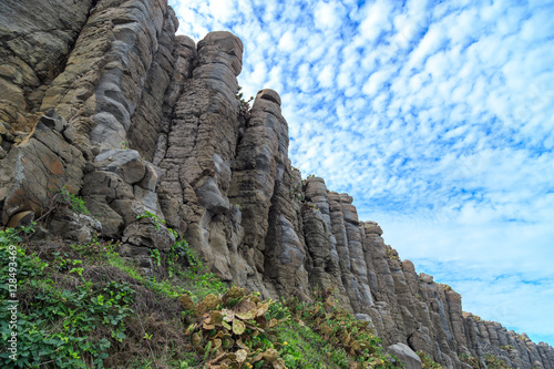 Columnar joints in a basalt cliff  in the Penghu of Taiwan (台灣澎湖) photo