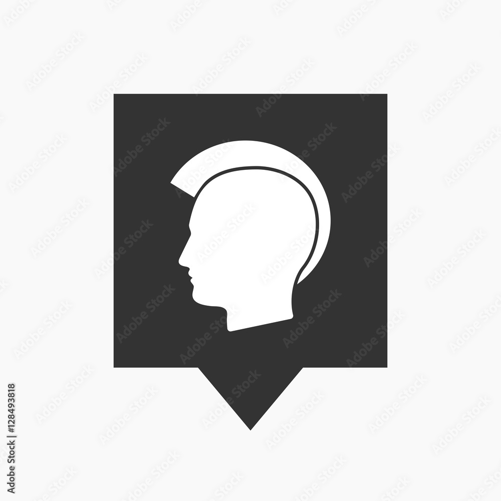Isolated tooltip with a male punk head silhouette Isolated tooltip with a male punk head silhouette