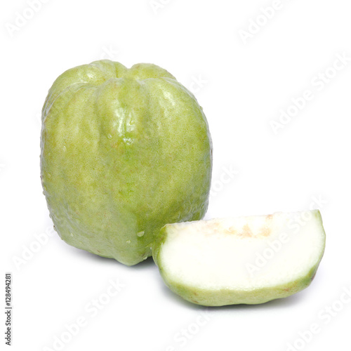 Guava fruit and half piece isolated on white background photo