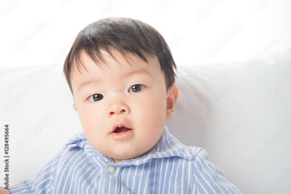 Close up asian baby face smiling 7 months old Close up asian baby face smiling 7 months old