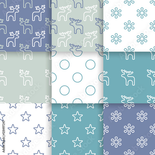 Set of Scandinavian trend seamless winter pattern. Minimalistic xmas vector seamless pattern perfect for wallpaper, textil cotton print, bed linen, holiday package or wrapping paper.
