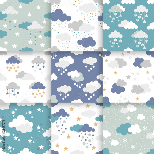 Set of Scandinavian trend seamless winter pattern. Minimalistic xmas vector seamless pattern perfect for wallpaper, textil cotton print, bed linen, holiday package or wrapping paper.