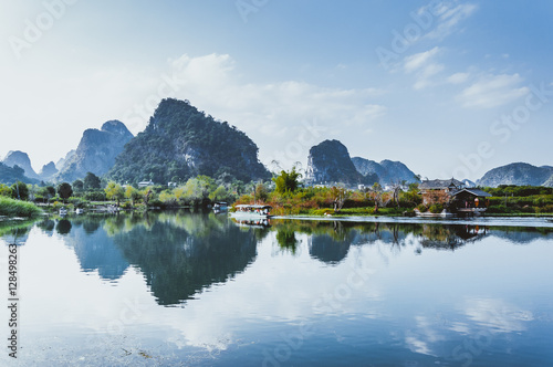 The karst mountains and river scenery in the evening  © carl