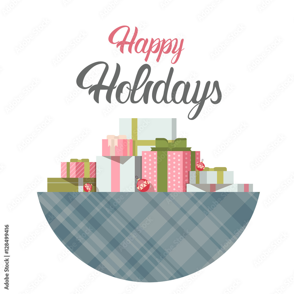 Happy New Year Merry Christmas Decoration Greeting Card Celebration Banner Flat Vector Illustration