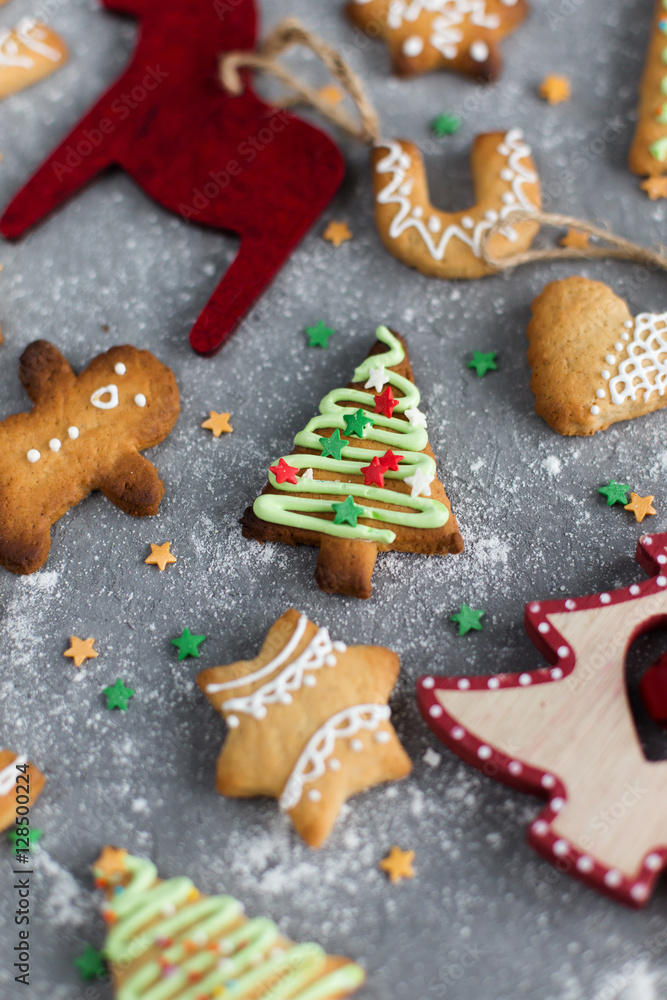Christmas cookies on grey background Christmas cookies on grey background