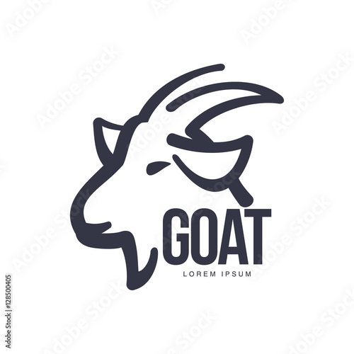 Side view goat head logo template for meat and dairy products, cartoon vector illustration on white background. Goat profile outline for dairy, meat, farm products logo design