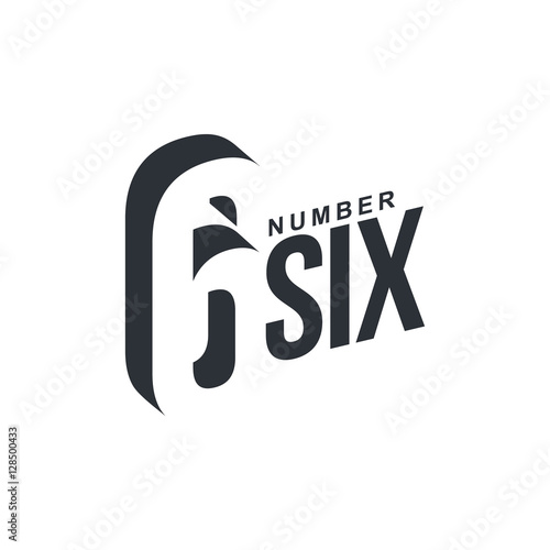 Black and white number six diagonal logo template, vector illustrations isolated on white background. Graphic logo with diagonal logo with number six