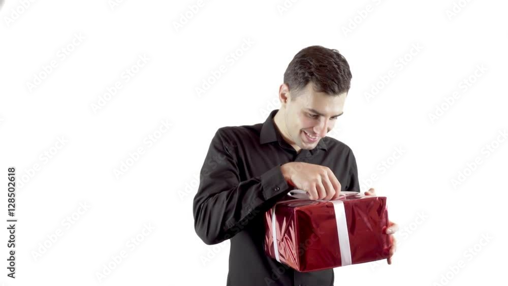 Happy young man gets a gift