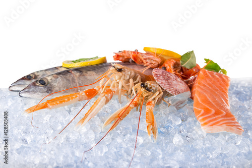 Fresh seafood on crushed ice.