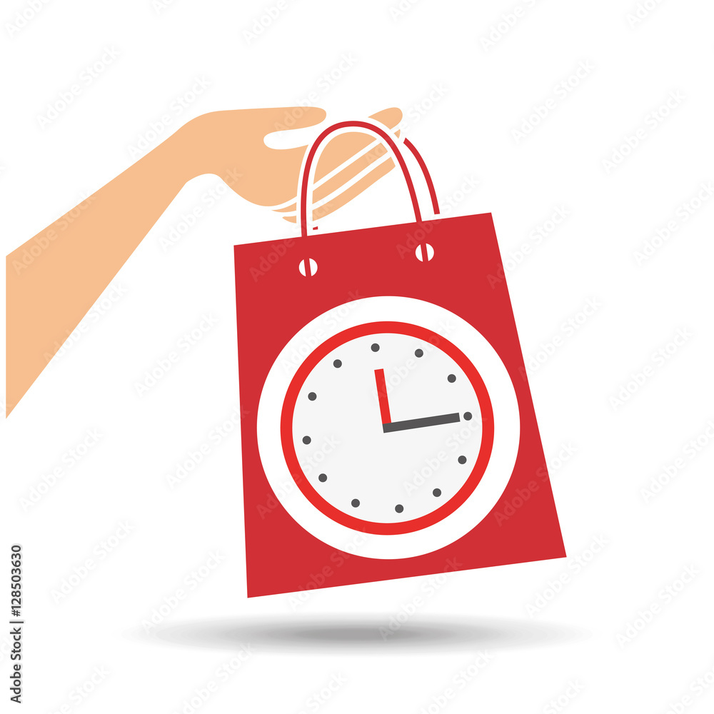 hand holds bag gift clock design vector illustration eps 10 hand holds bag gift clock design vector illustration eps 10