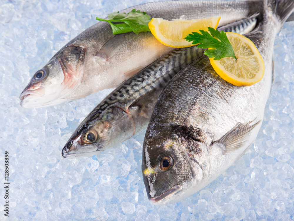 Fresh seafood on crushed ice.