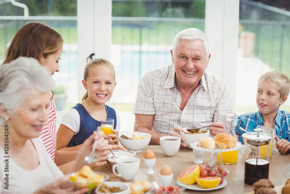 Family having breakfast at table