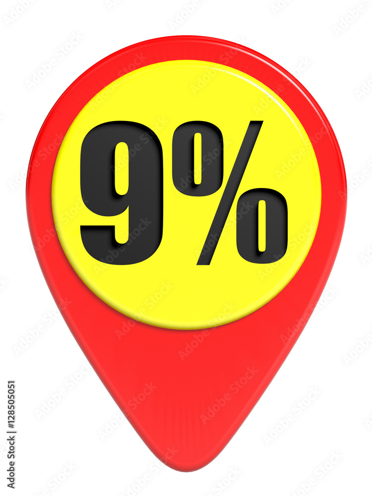 Discount 9 percent off. 3D illustration on white background. Discount 9 percent off. 3D illustration on white background.