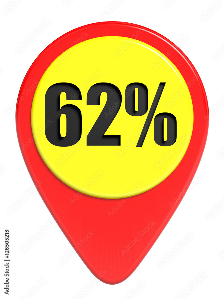 Discount 62 percent off. 3D illustration on white background. Discount 62 percent off. 3D illustration on white background.