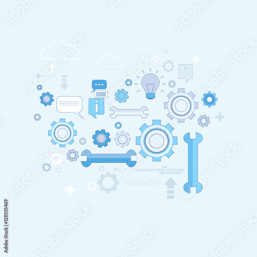 Spanner Wrench Cogwheel Support Technology Thin Line Vector Illustration