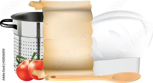 scolapasta cappello cuoco menù pergamena